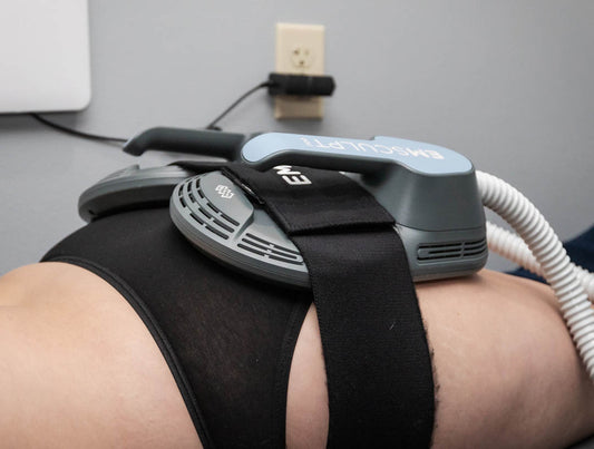 Female patient using Emsculpt NEO on her buttocks at Chinn GYN